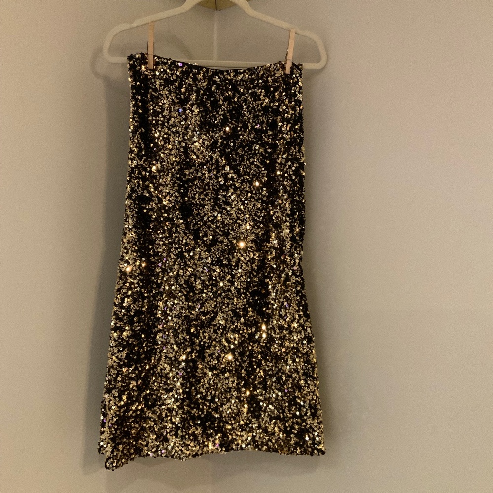 Banana Republic Gold Black S Sequin Elastic waist Skirt Party Wedding Guest